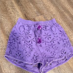 Rococo Sand Lavender Eyelet High Waist Shorts